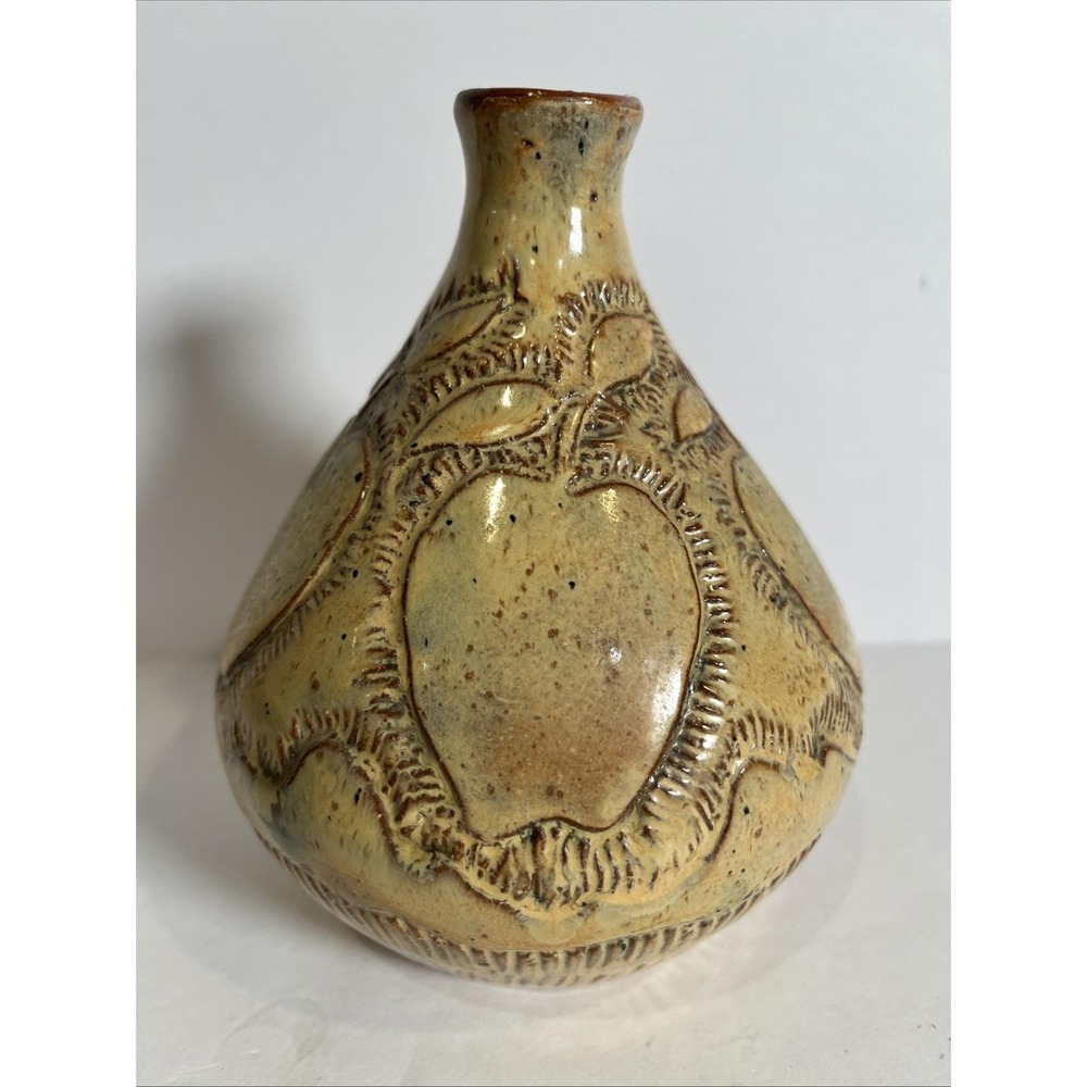Apple Redware Vase Teacher Gift Hand Thrown Pottery Signed De Olson H'ville VTG